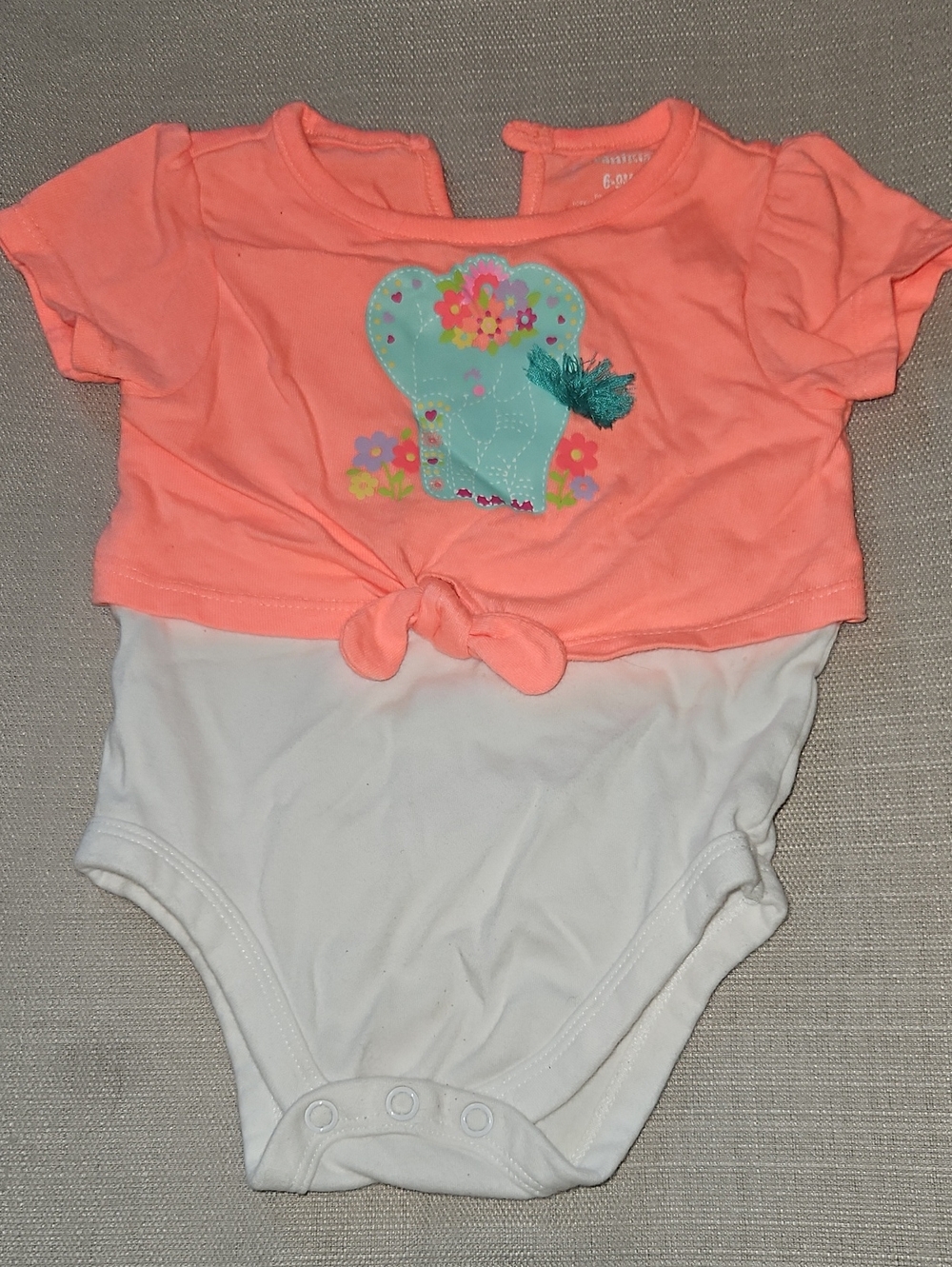 Garanimals Coral Tie-Front Bodysuit with Mint Elephant Applique